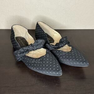 Isaac Mizrahi Slip-on Pointed Toe Melanie Polka Dot Bow Flats size 9 Black